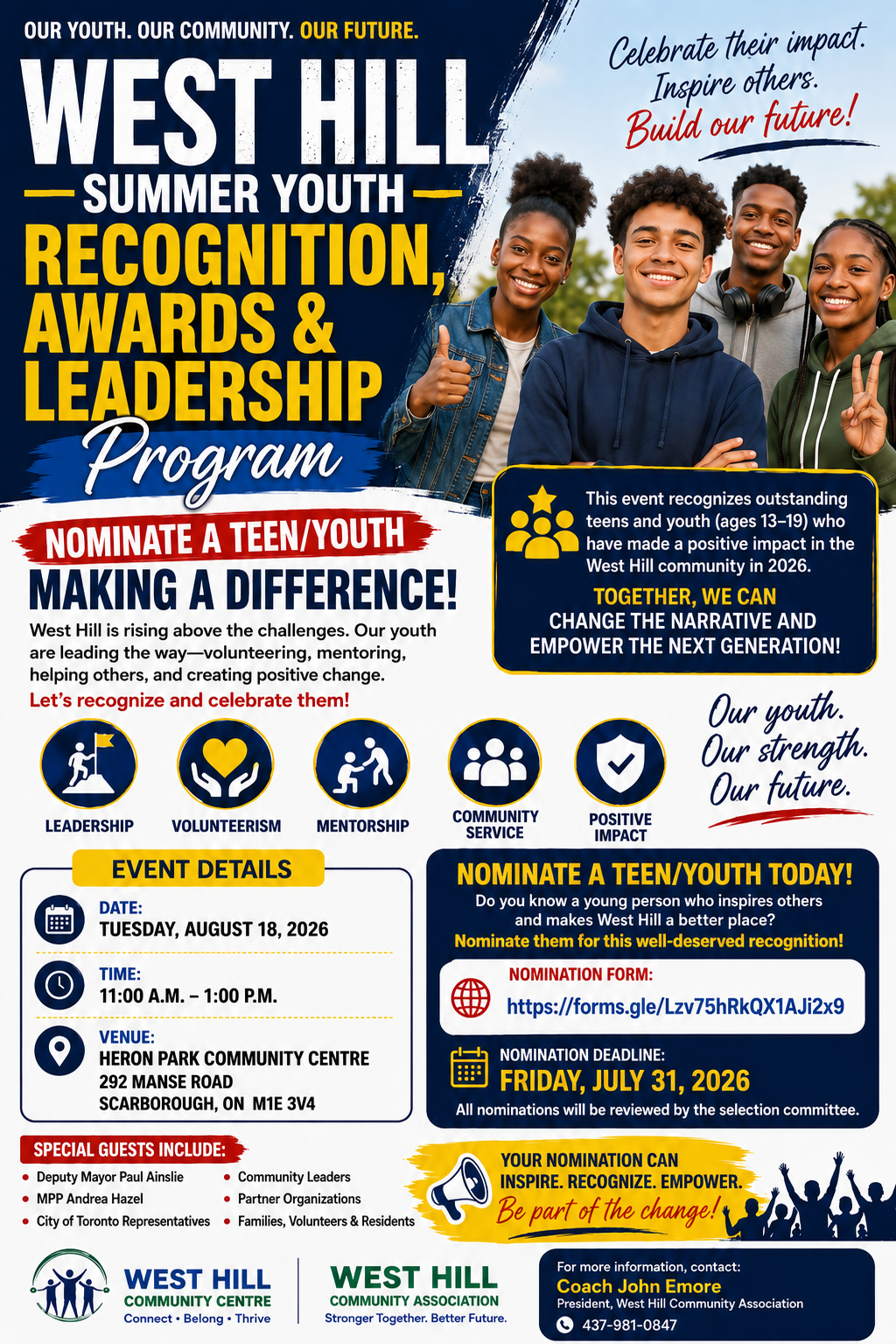 WESTHILL SUMMER YOUTH RECOGNITION AWARDS & LEADERSHIP PROGRAM